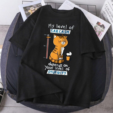My Level of Sarcasm Cat TShirt Animals & Pet Supplies KittyNook Cat Company Black S